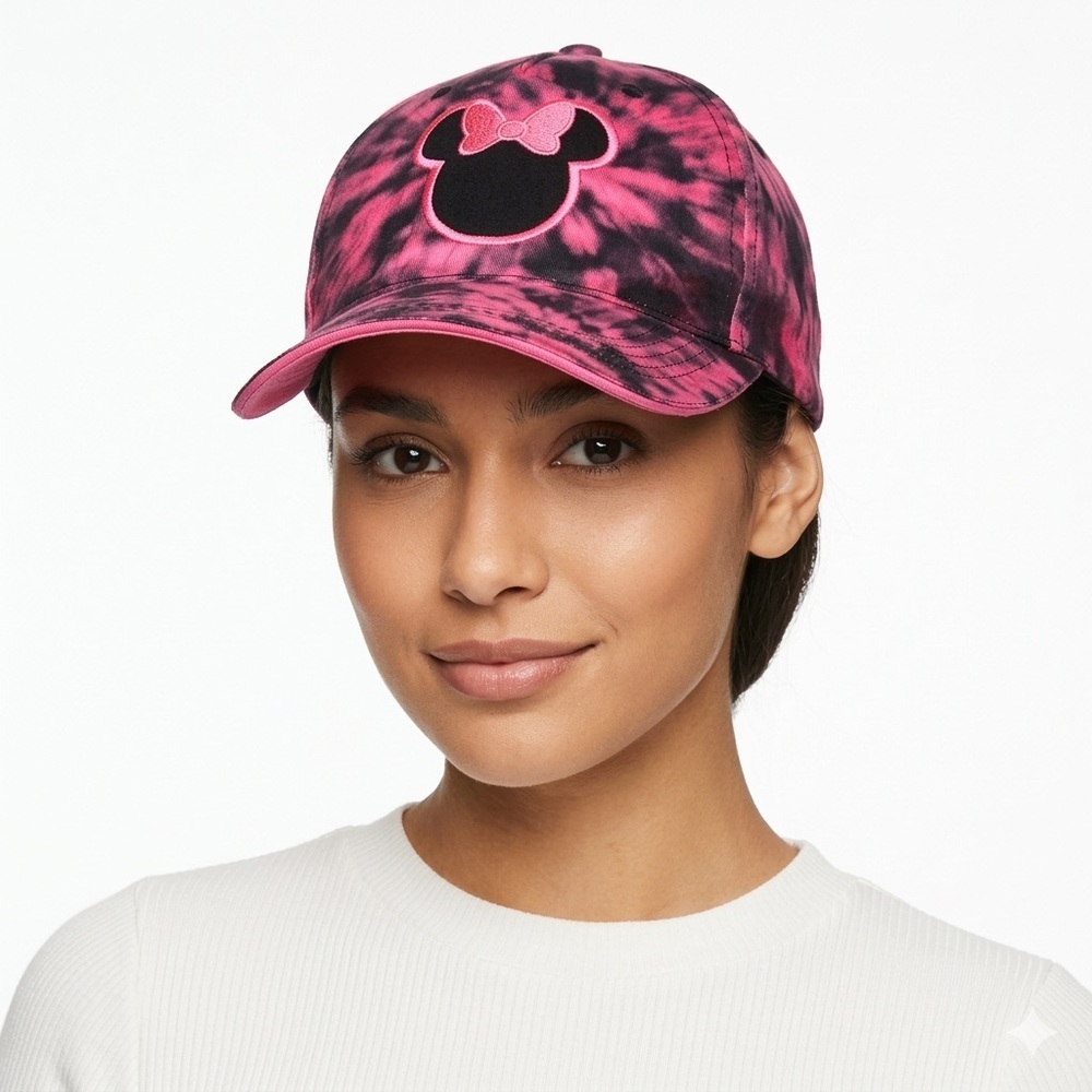 Disney Minnie Mouse Tie Dye Baseball Cap Adjustable Strap OS Pink Black Vacation